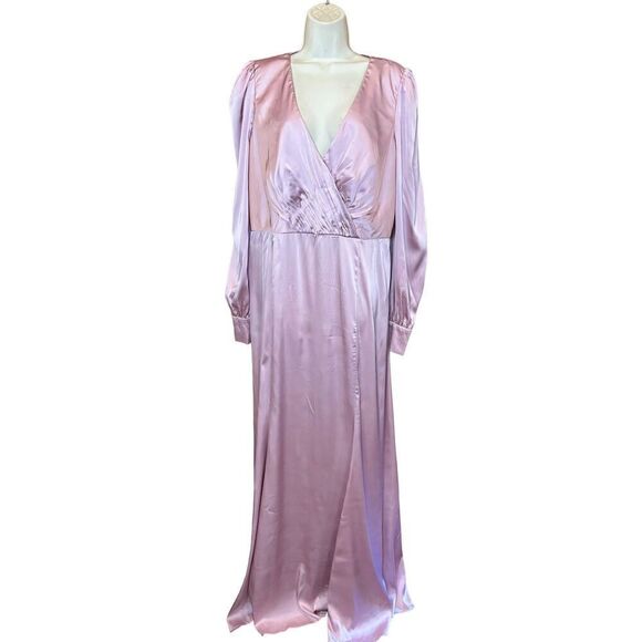 Ieena for Mac Duggal #55635 Long Sleeve Satin Gown in Rose Pink NWT Size 14 - Picture 4 of 7